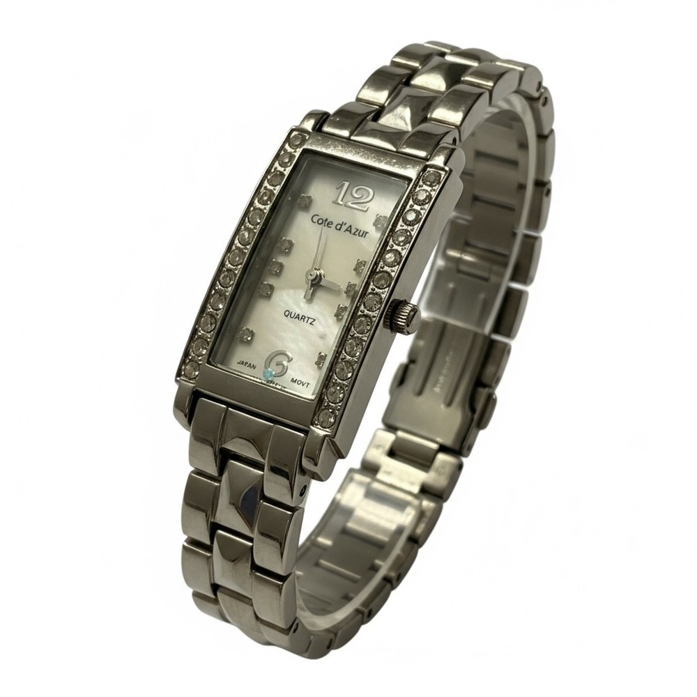 Cote d'Azur Silver Tone‎ Rhinestone Bezel Quartz Japan Movt Women's  Tank Watch